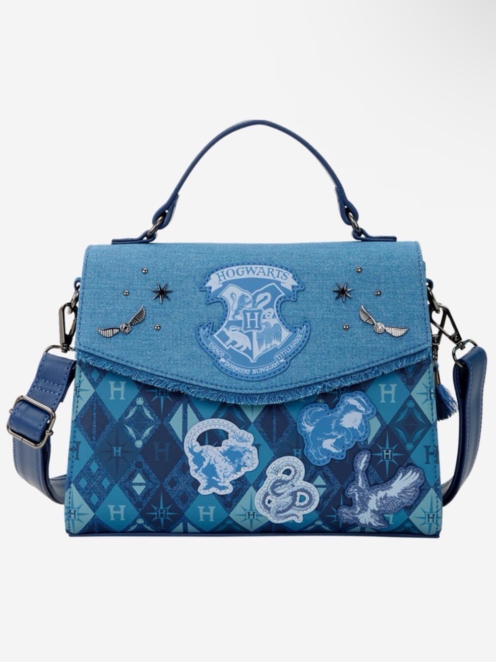 NWT Loungefly Harry Potter Hogwarts Denim Satchel Crossbody Bag